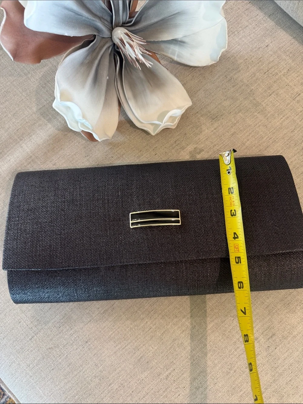 Elegant Black Evening Large Clutch with Gold Accent